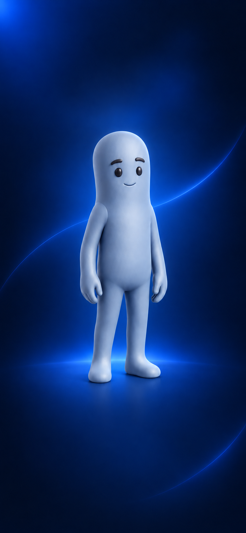 青い光の中に立つGrowlyのキャラクターNubi
